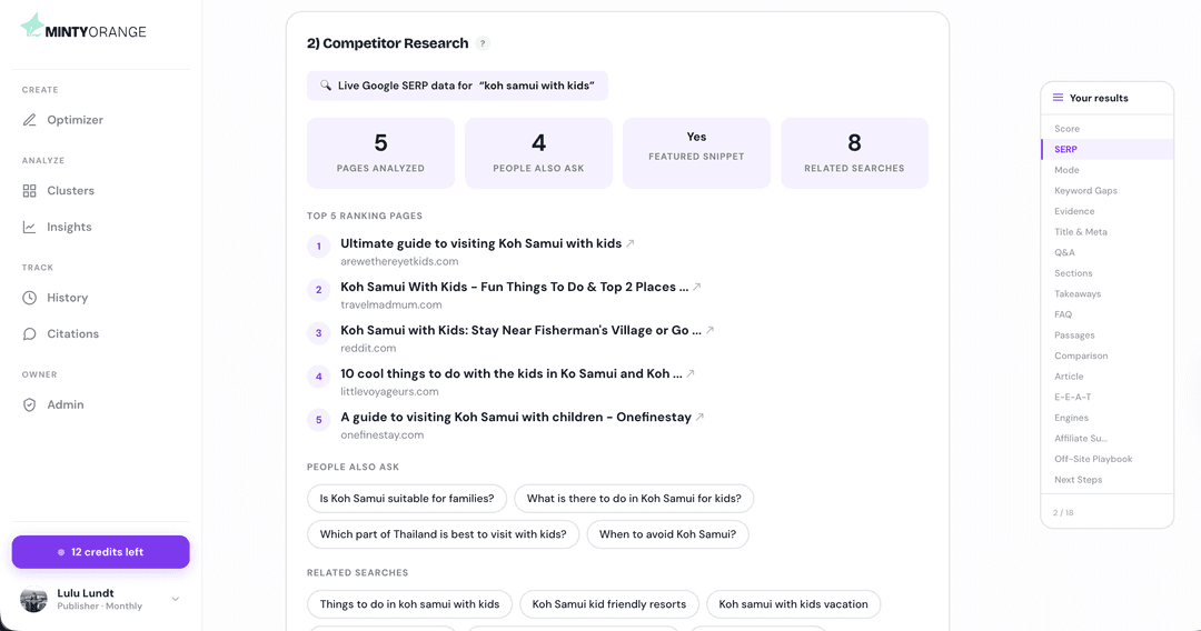 Live SERP competitor research
